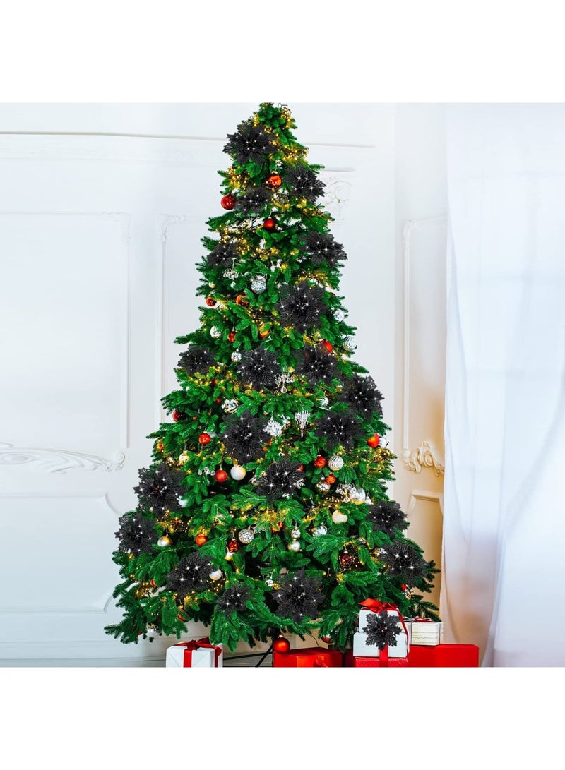SYOSI Christmas Glitter Poinsettia Flowers 10 Pieces Glitter Christmas Tree Ornaments Artificial Poinsettia Flowers for Wedding Christmas Wreath Tree Decoration (Black) - Image 5